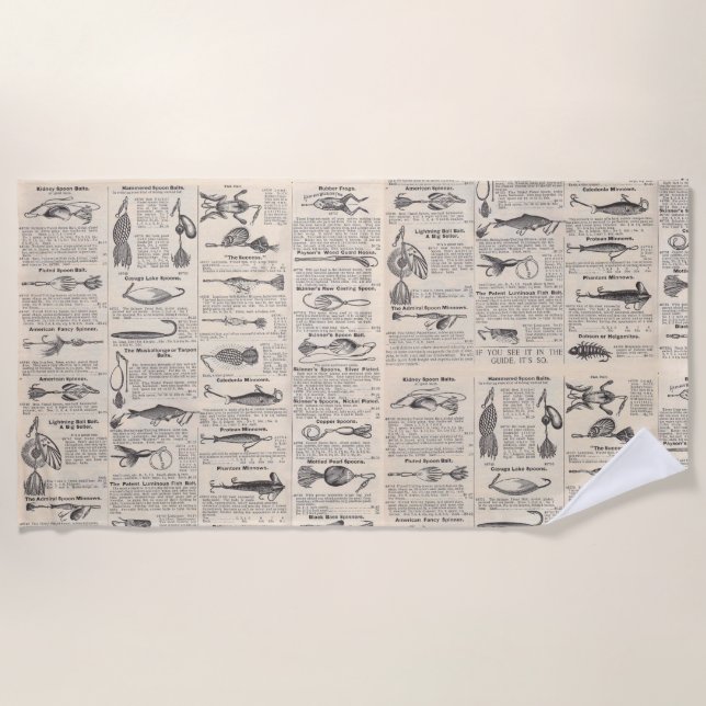 Vintage Fishing Lures: Antique 1900s Fisherman Beach Towel (Front)