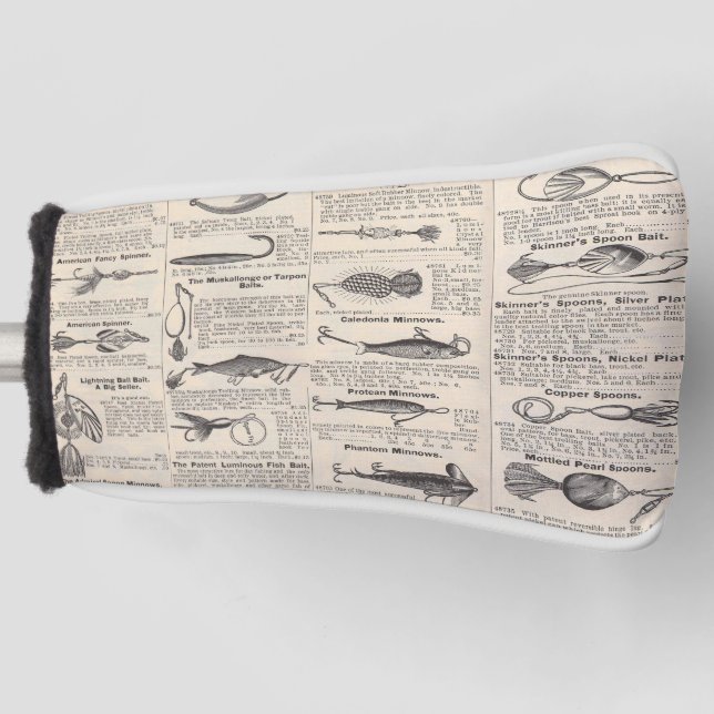 Vintage Fishing Lures: Antique 1900s Fisherman Golf Head Cover (Front)