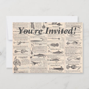 Vintage Fishing Lures: Antique 1900s Fisherman Invitation