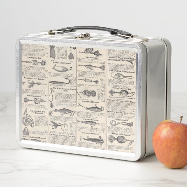 Vintage Fishing Lures: Antique 1900s Fisherman Metal Lunch Box (In Situ)
