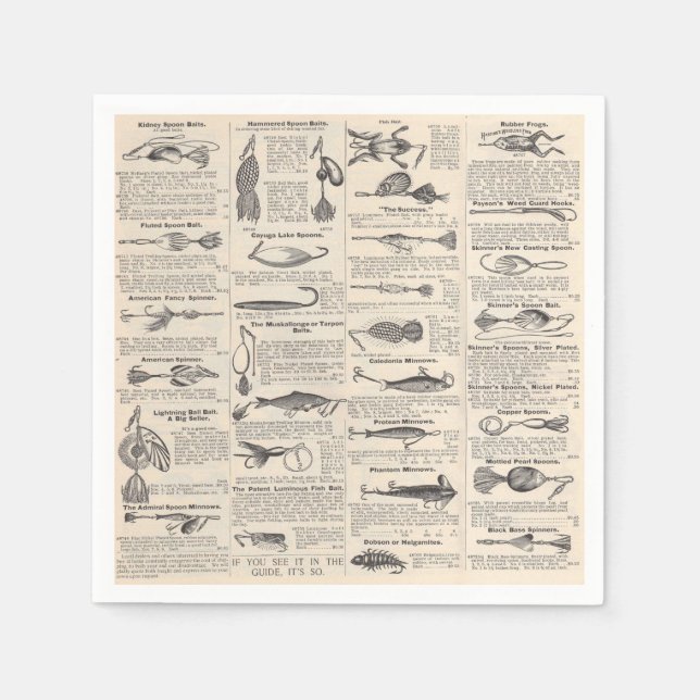 Vintage Fishing Lures: Antique 1900s Fisherman Napkin (Front)