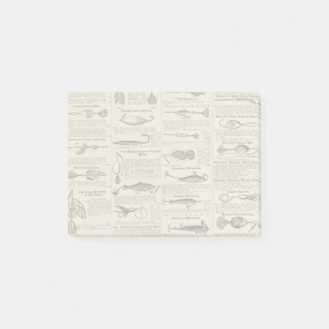 Vintage Fishing Lures: Antique 1900s Fisherman Post-it Notes (Front)
