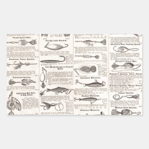 Vintage Fishing Lures: Antique 1900s Fisherman Rectangular Sticker