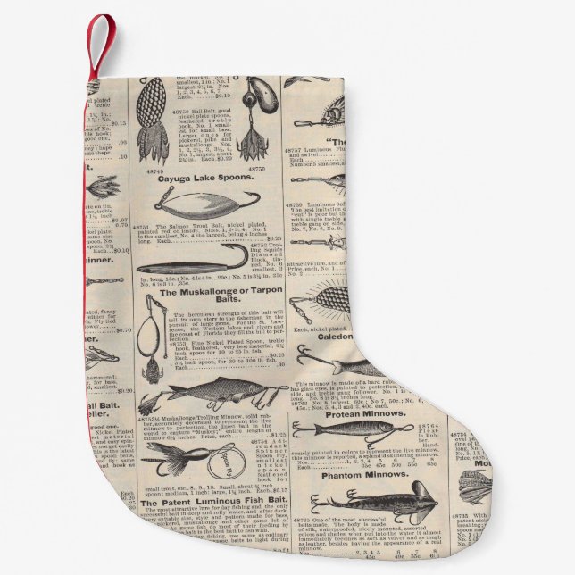 Vintage Fishing Lures: Antique 1900s Fisherman Small Christmas Stocking (Front)