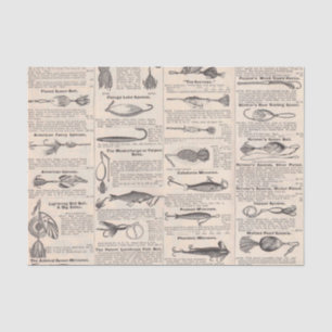 Vintage Fishing Lures: Antique 1900s Fisherman Tissue Paper