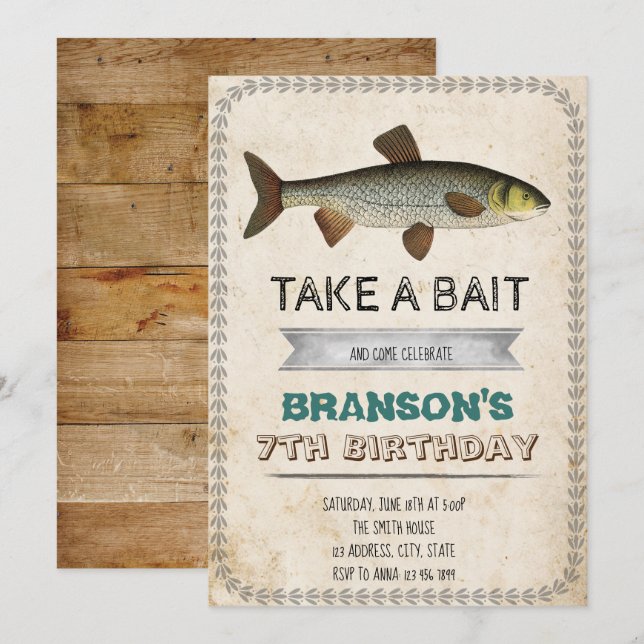 Vintage fishing party invitation (Front/Back)