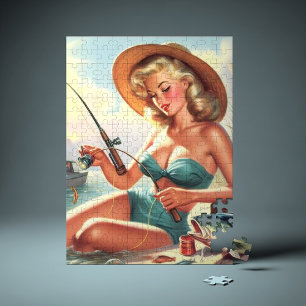 Vintage Fishing Pin Up Jigsaw Puzzle