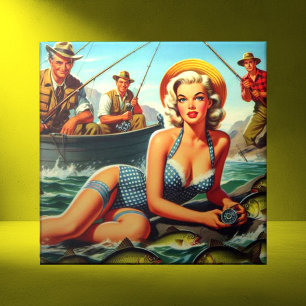 Vintage Fishing Pin Up Tile