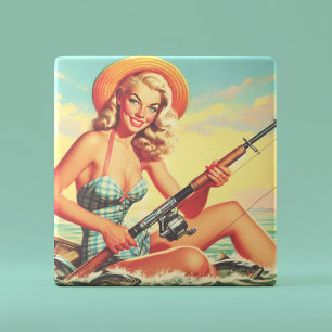Vintage Fishing Pin-up Tile