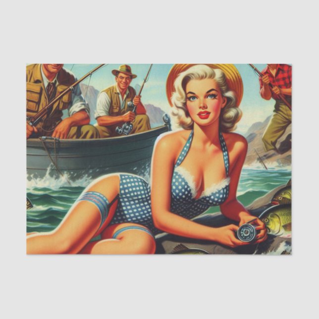 Vintage Fishing Pin Up Tissue Paper (Front)