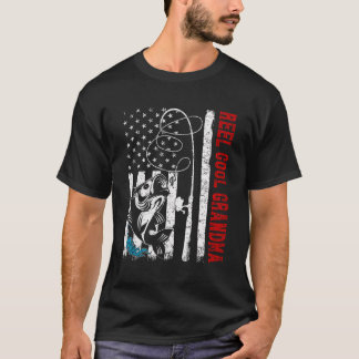 Vintage Fishing Reel Cool Grandma American Flag Mo T-Shirt