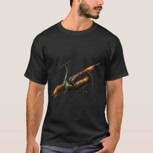 Vintage Fishing Rod and Reel Illustration with Woo T-Shirt