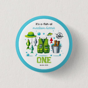 Vintage Fishing Rod "O-Fish-Ally One" 1st Birthday 3 Cm Round Badge