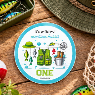 Vintage Fishing Rod "O-Fish-Ally One" 1st Birthday Classic Round Sticker