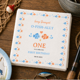Vintage Fishing Rod O-Fish-Ally One 1st Birthday Napkin