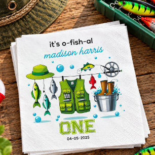 Vintage Fishing Rod "O-Fish-Ally One" 1st Birthday Napkin