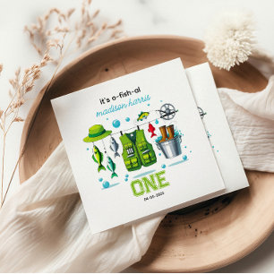 Vintage Fishing Rod "O-Fish-Ally One" 1st Birthday Napkin