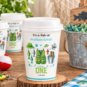 Vintage Fishing Rod "O-Fish-Ally One" 1st Birthday Paper Cups