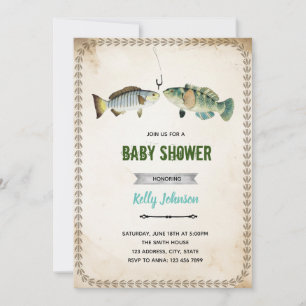 Vintage fishing shower birthday invitation