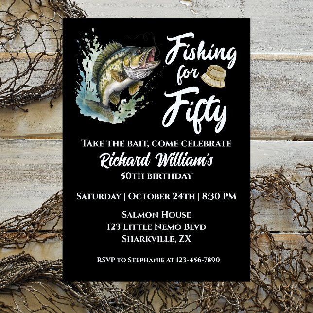 Vintage Fishing Themed 50th Birthday Party Invitation (Creator Uploaded)