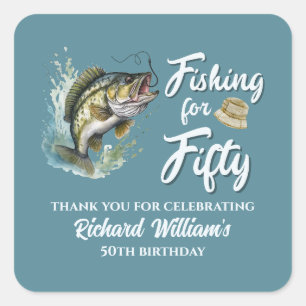 Vintage Fishing Themed 50th Birthday Party Square Sticker