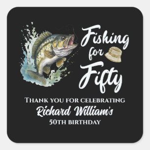 Vintage Fishing Themed 50th Birthday Party Square Sticker