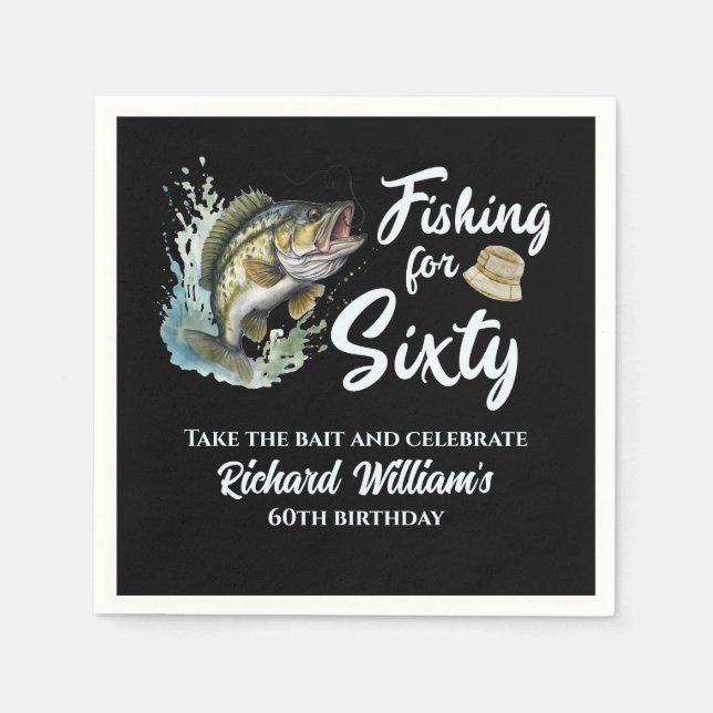 Vintage Fishing Themed 60th Birthday Party Napkin (Front)