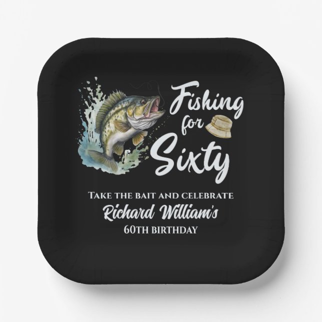 Vintage Fishing Themed 60th Birthday Party Paper Plate (Front)