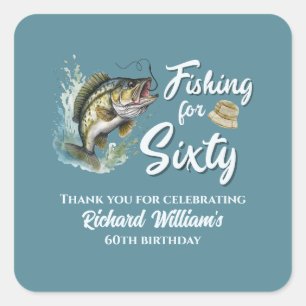 Vintage Fishing Themed 60th Birthday Party Square Sticker