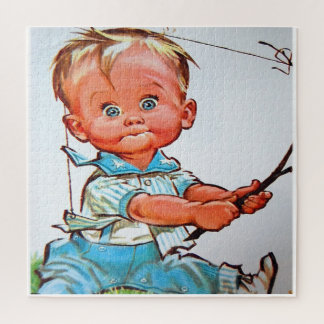 "Vintage Fishing Toddler" Jigsaw Puzzle