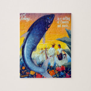 Vintage Fishing Vera Cruz Mexican Travel Tourism Jigsaw Puzzle