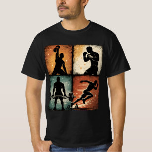 Vintage Fitness Silhouette Grid Workout T-Shirt Ar