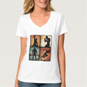 Vintage Fitness Silhouette Grid Workout T-Shirt Ar