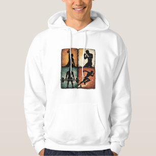 Vintage Fitness Silhouette Grid Workout T-Shirt Ar Hoodie