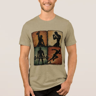 Vintage Fitness Silhouette Grid Workout T-Shirt Ar Tri-Blend Shirt