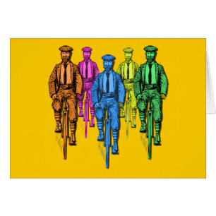 Vintage Five Fellas on Bikes Illustration