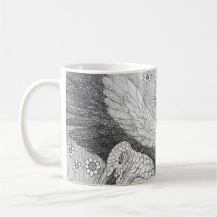 Vintage Five storks in a meadow drawing Coffee Mug