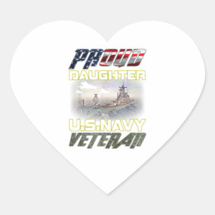 Vintage Flag American Proud Daughter U.S. Navy Vet Heart Sticker