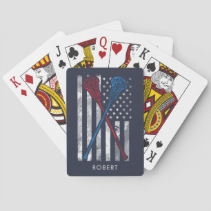 Vintage Flag and Lacrosse Bats Groomsmen Custom Playing Cards