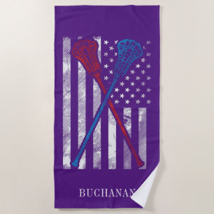 Vintage Flag and Lacrosse Bats Personalised Beach Towel