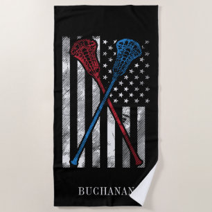 Vintage Flag and Lacrosse Bats Personalised Retro Beach Towel