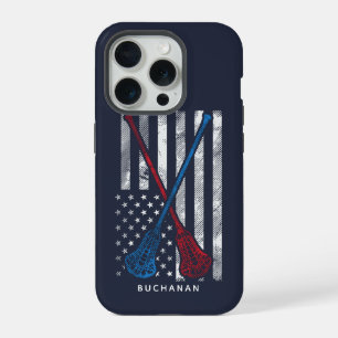 Vintage Flag and Lacrosse Bats Sports iPhone 15 Pro Case