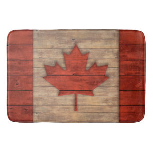 Vintage Flag of Canada Distressed Wood Design Bath Mat