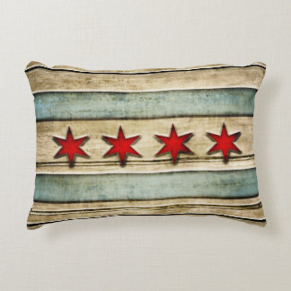 Vintage Flag of Chicago Wood Look Decorative Cushion