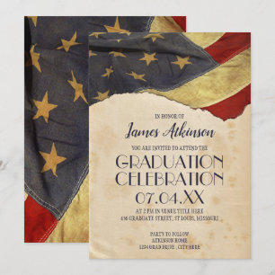 Vintage Flag Patriotic Graduation Party Invitation