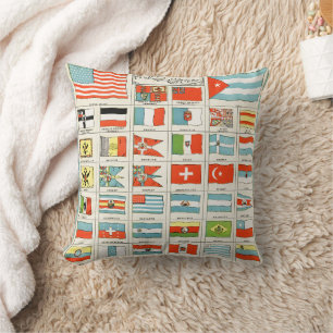 Vintage Flags Of All Nations Educational Poster Cushion