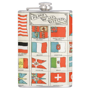 Vintage Flags Of All Nations Educational Poster Hip Flask
