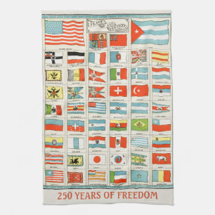 Vintage Flags Of All Nations Educational Poster Tea Towel