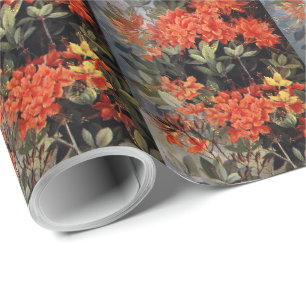 Vintage Flame Azalea Red Flowers Floral Garden Wrapping Paper