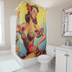 Vintage Flamenco Pin Up Shower Curtain